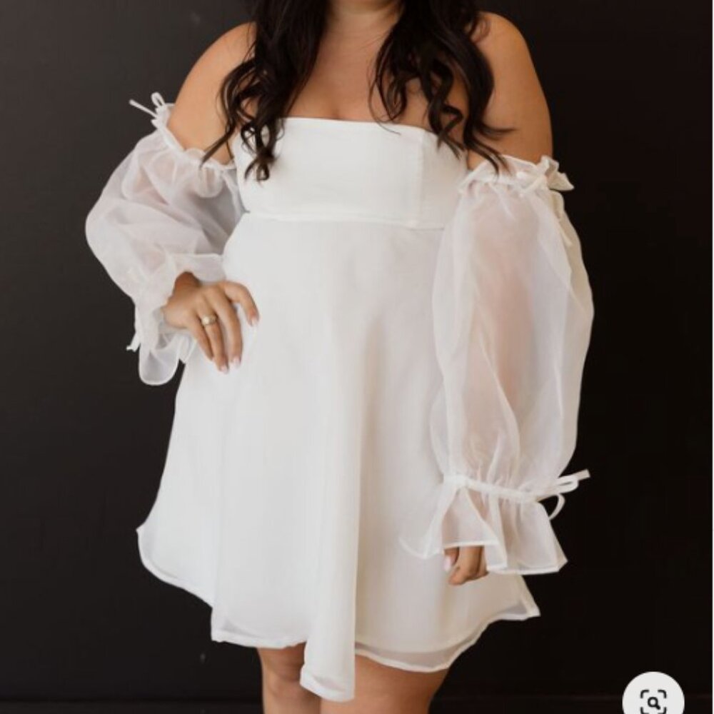 Mia Flounce Sleeve Bride To Be Dress Off White / M